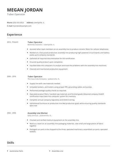 Tuber Operator Resume