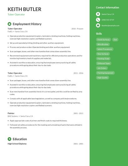 Tuber Operator Resume
