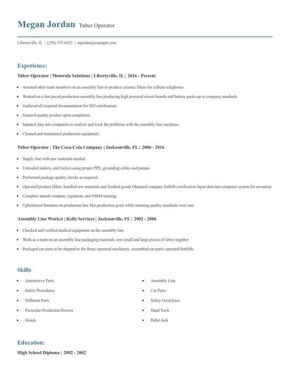 Tuber Operator Resume