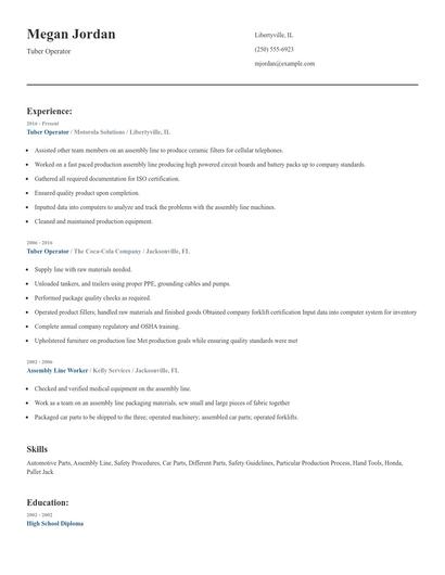 Tuber Operator Resume