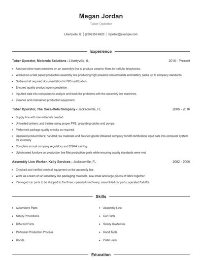 Tuber Operator Resume