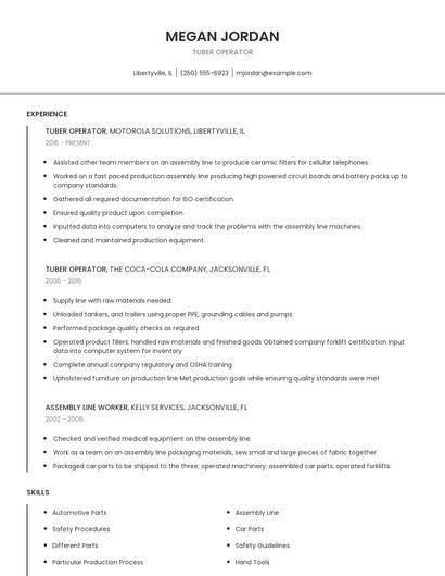Tuber Operator Resume