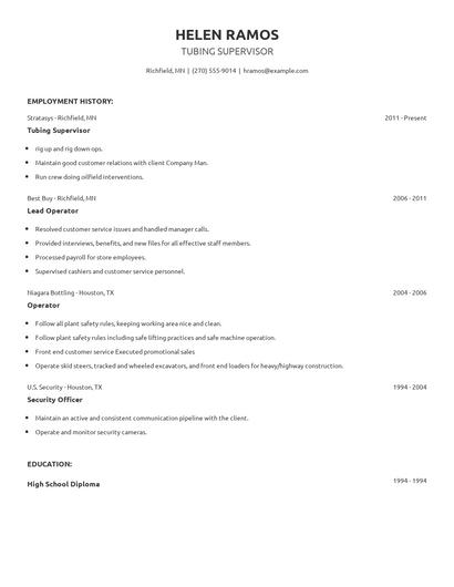 Tubing Supervisor Resume
