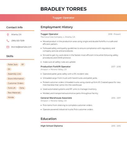 Tugger Operator Resume