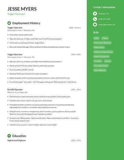 Tugger Operator Resume