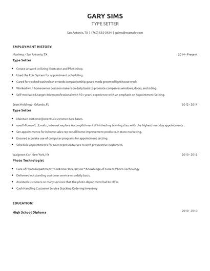 Type Setter Resume