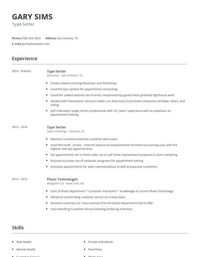 Type Setter Resume