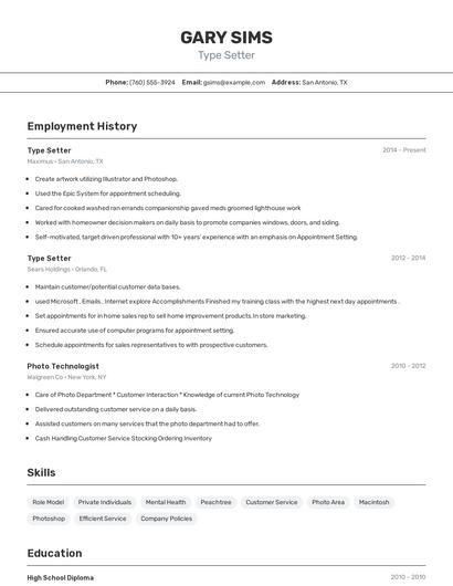 Type Setter Resume