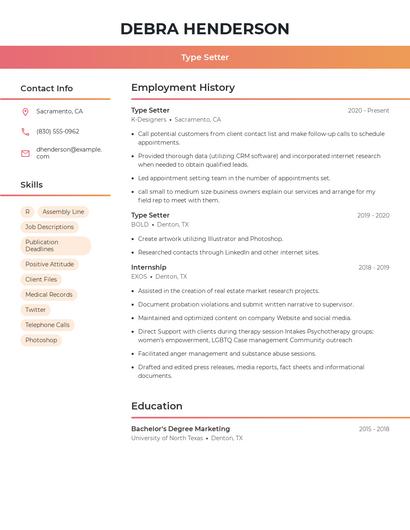 Type Setter Resume