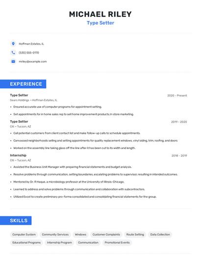 Type Setter Resume