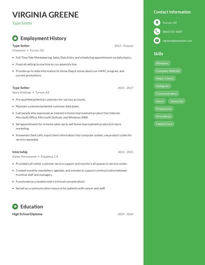 Type Setter Resume
