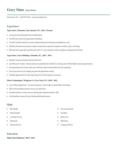 Type Setter Resume
