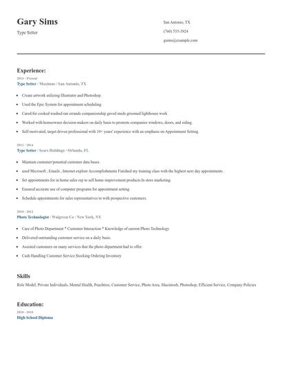 Type Setter Resume