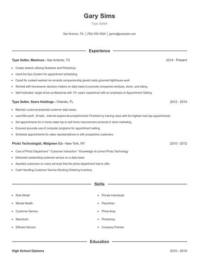 Type Setter Resume