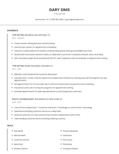 Type Setter Resume