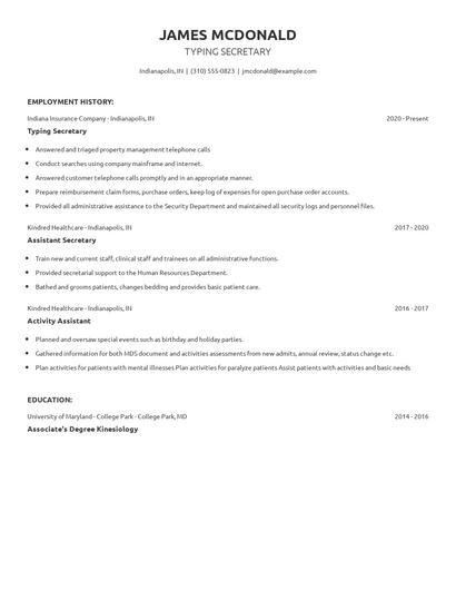 Typing Secretary Resume