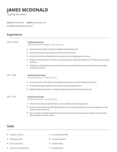 Typing Secretary Resume
