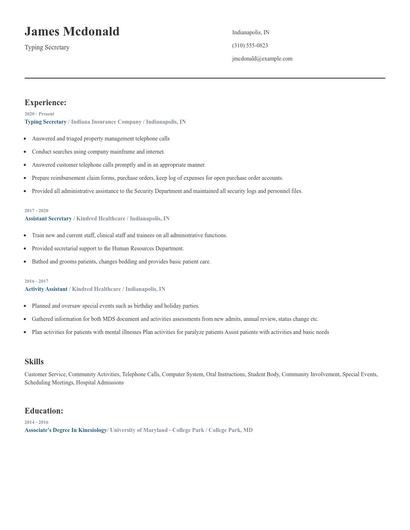 Typing Secretary Resume