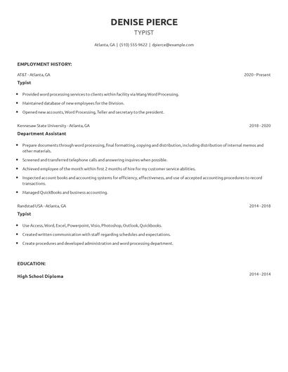 Typist Resume