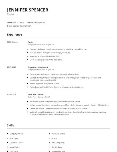 Typist Resume