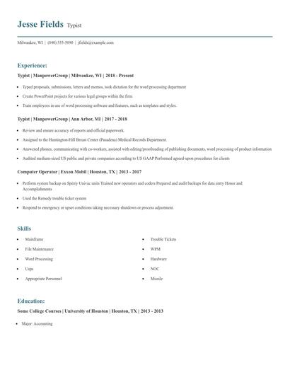 Typist Resume