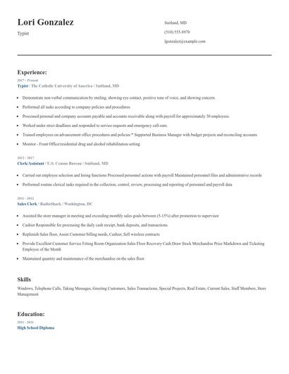 Typist Resume