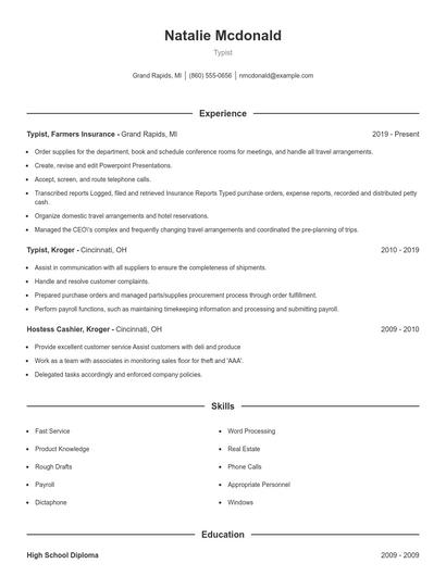Typist Resume
