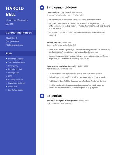 Unarmed Security Guard Resume