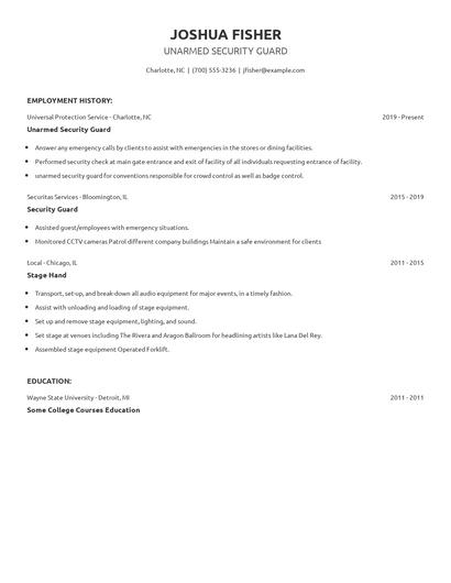 Unarmed Security Guard Resume