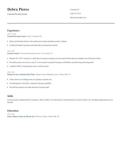 Unarmed Security Guard Resume
