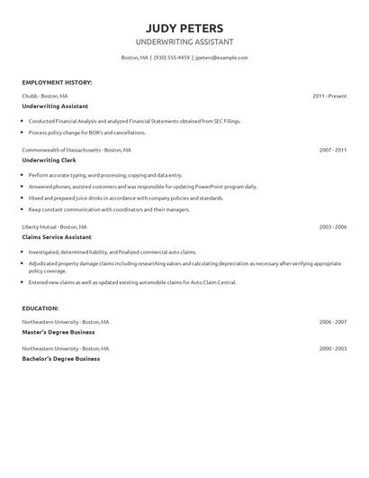 Underwriting Assistant Resume