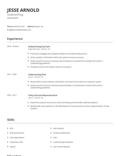 Underwriting Assistant Resume