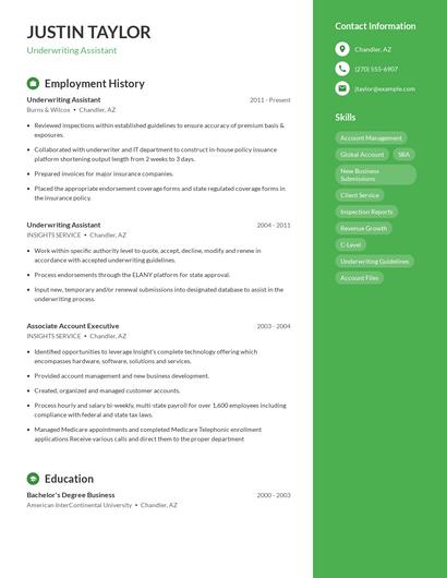 Underwriting Assistant Resume