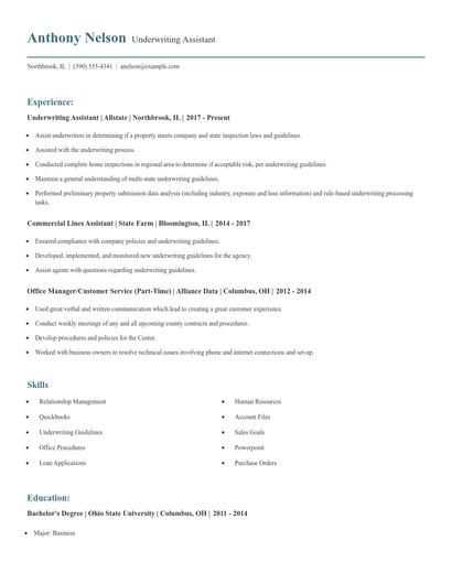Underwriting Assistant Resume