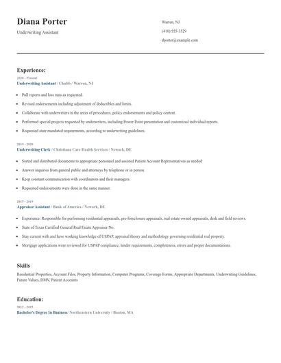 Underwriting Assistant Resume