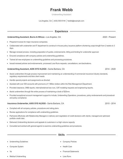 Underwriting Assistant Resume