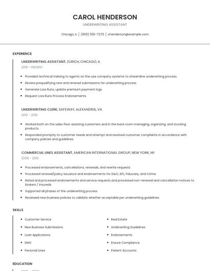 Underwriting Assistant Resume