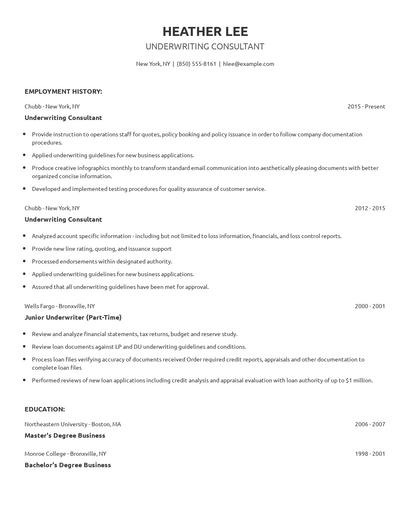 Underwriting Consultant Resume