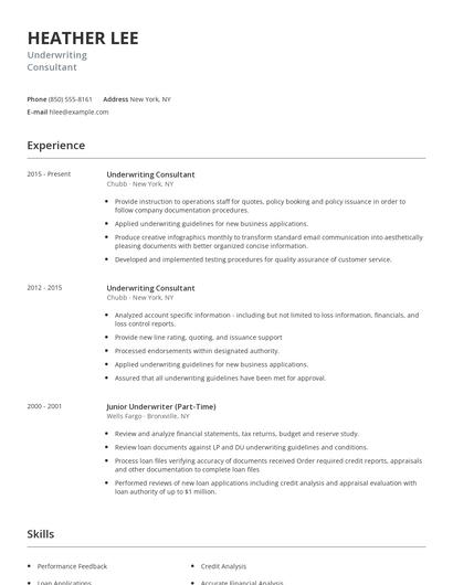 Underwriting Consultant Resume