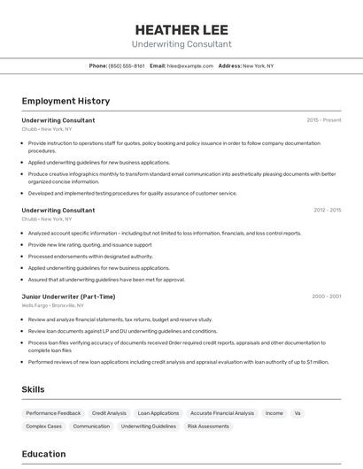Underwriting Consultant Resume