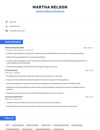 Underwriting Consultant Resume