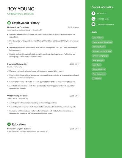 Underwriting Consultant Resume