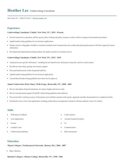 Underwriting Consultant Resume