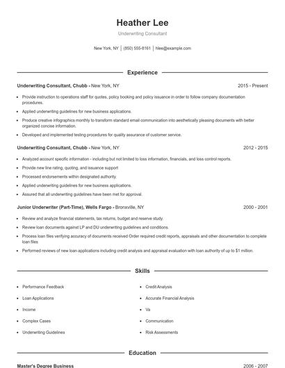 Underwriting Consultant Resume