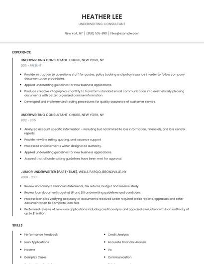 Underwriting Consultant Resume