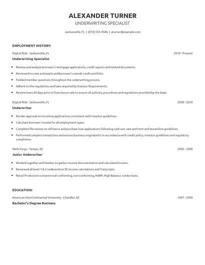 Underwriting Specialist Resume