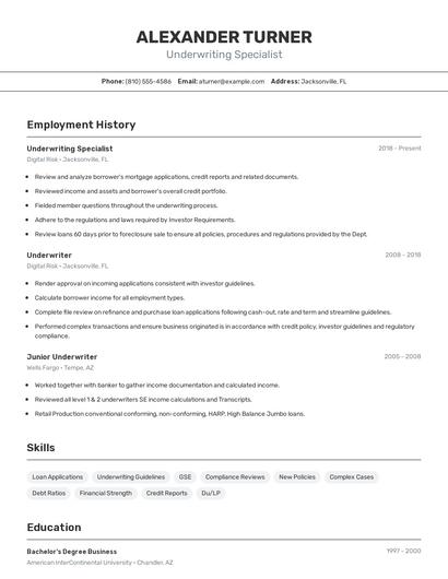 Underwriting Specialist Resume