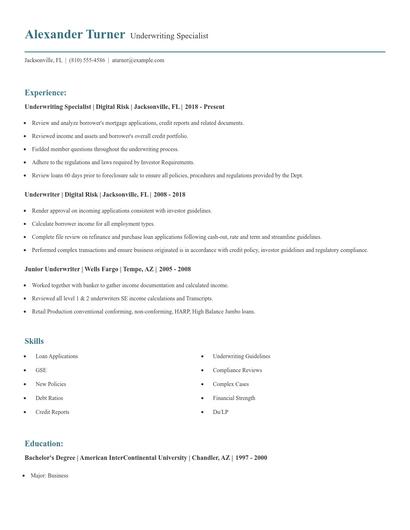Underwriting Specialist Resume