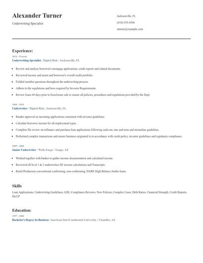 Underwriting Specialist Resume
