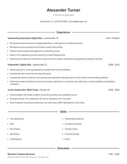 Underwriting Specialist Resume